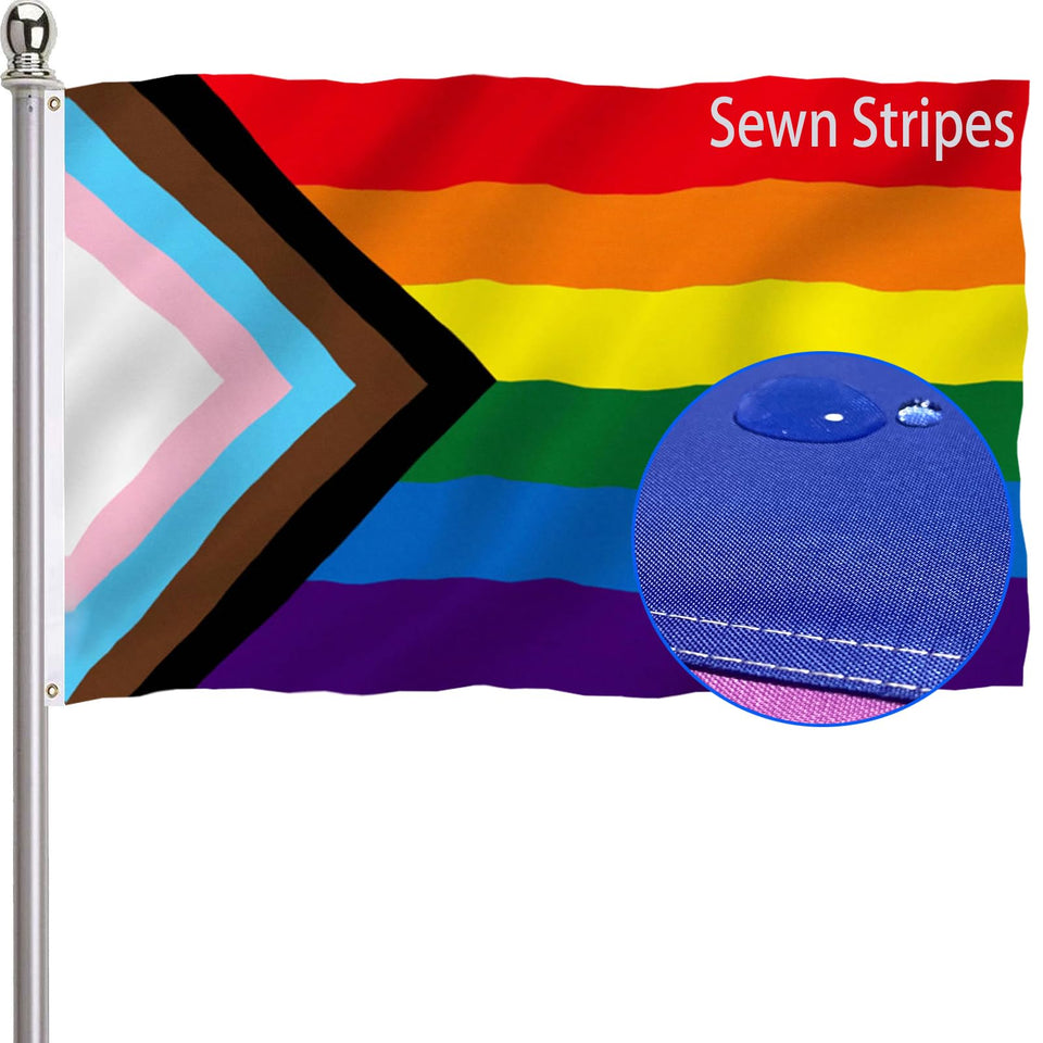Ducuh Progress Pride flag 3x5 outdoor display with durable sewn stripes.
