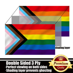ducuh Progress Pride flag 3x5 size ready for poles and walls.