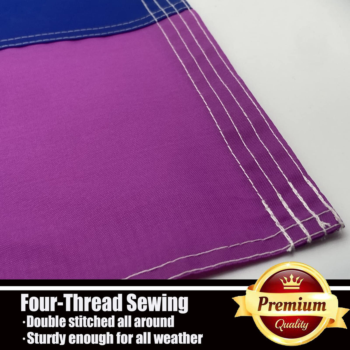 Ducuh flag with reinforced four-thread stitching for long-lasting use.