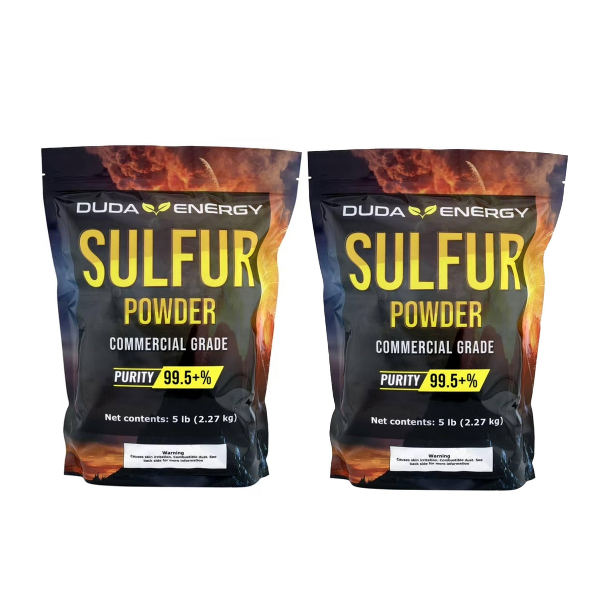 Duda Energy 10 lb yellow sulfur powder bag for soil pH adjustment and industrial applications.