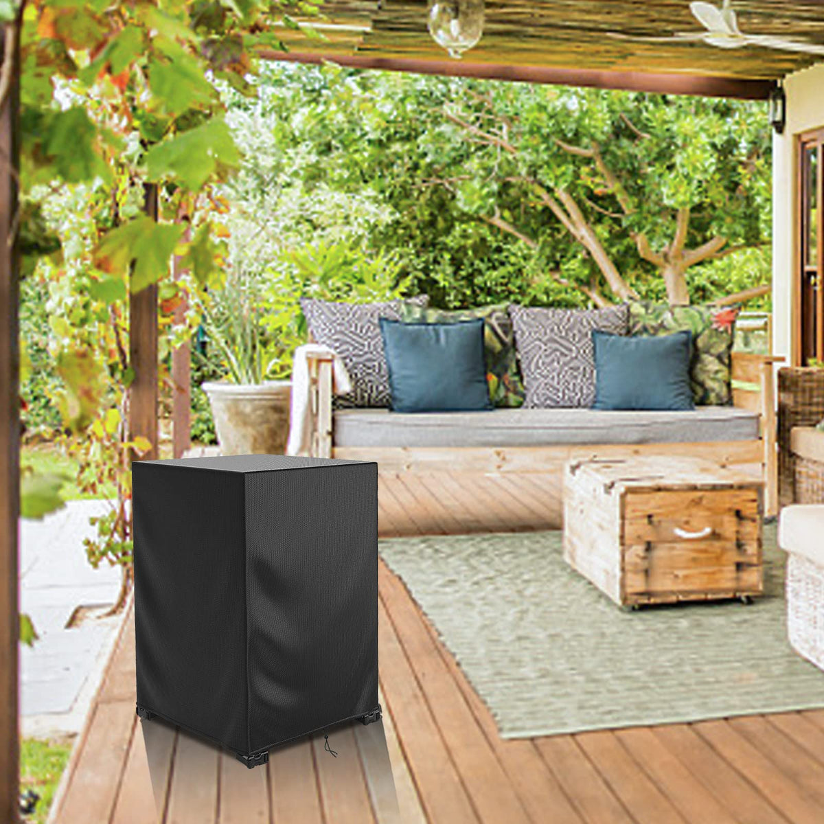 DUDSOEHO square fire pit cover resists dust and sun fade