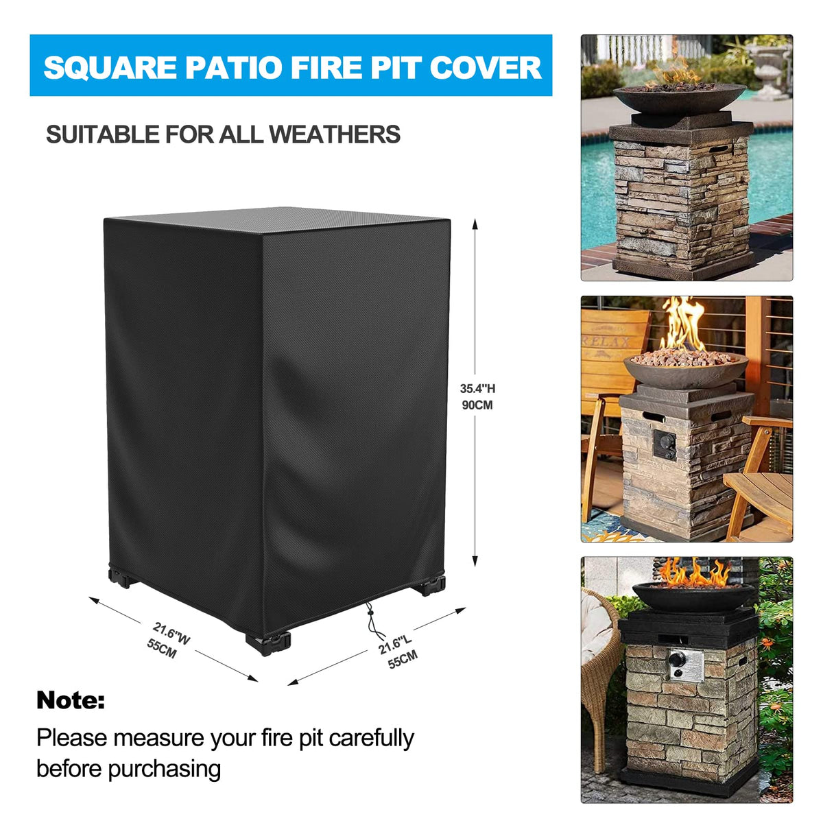 DUDSOEHO square fire pit cover with sealed seams prevents moisture