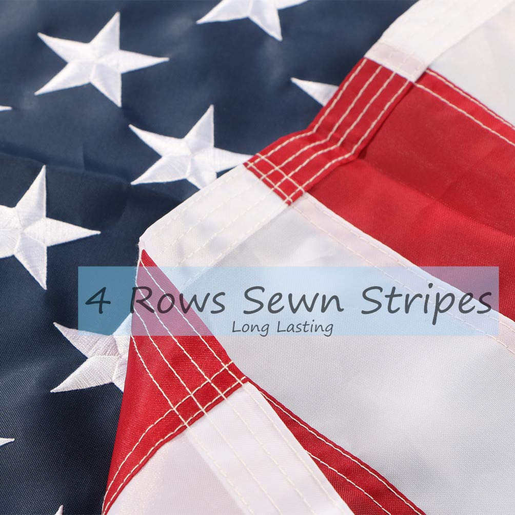 Duduta flag shows double-needle stitched stripes for lasting color.