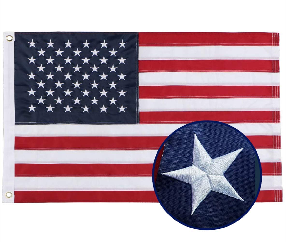 Duduta USA flag with embroidered stars for durable outdoor display.