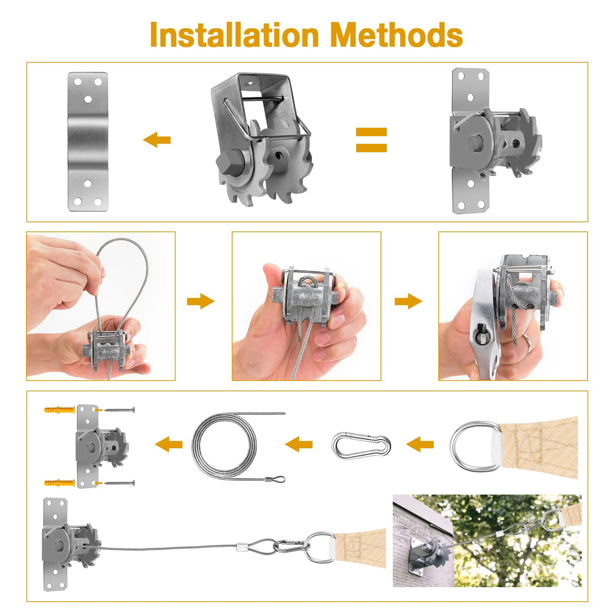 Duerer sun shade hardware kit snap hooks for quick, reliable sail hanging.