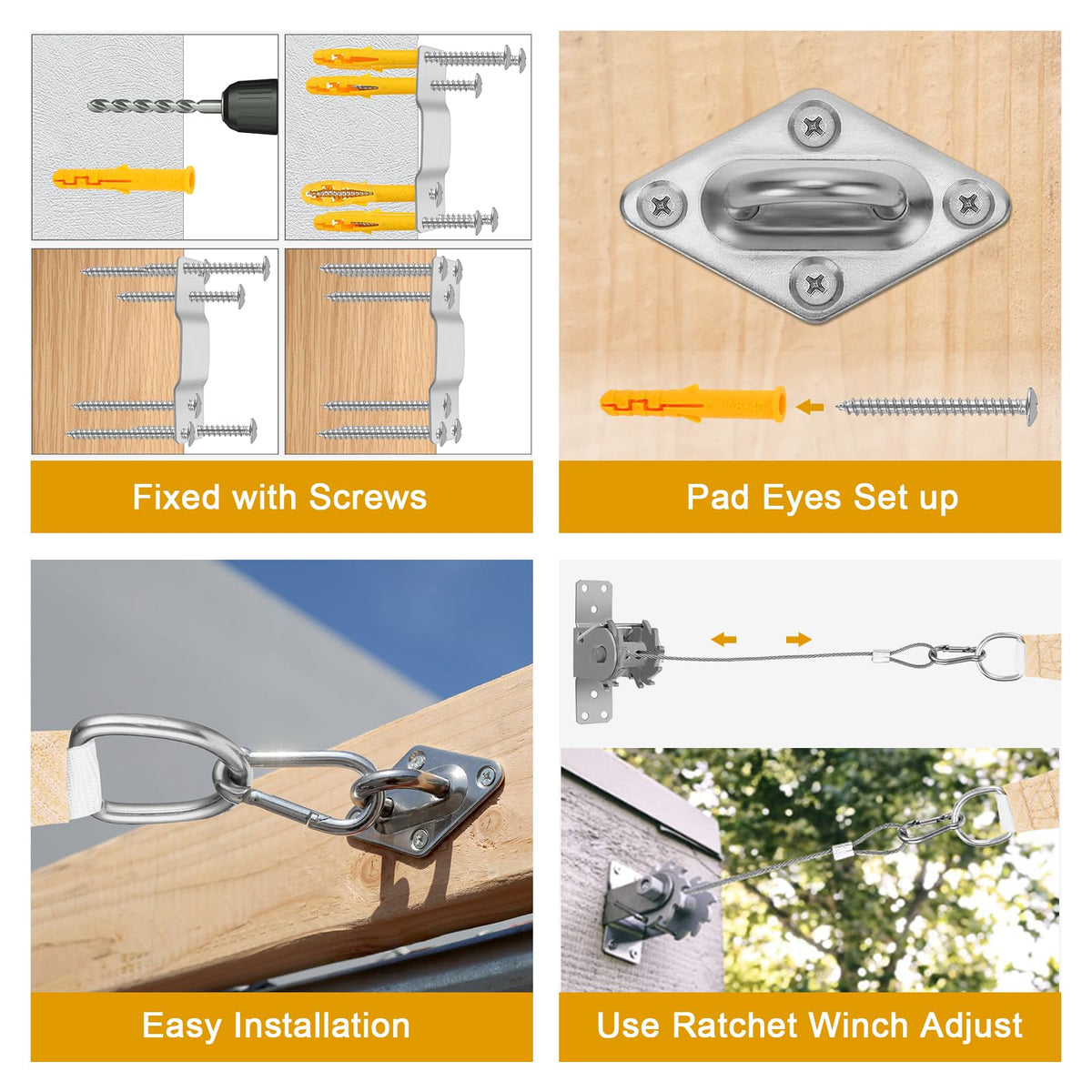 Duerer sun shade hardware kit wall-to-tree mount for versatile setup.