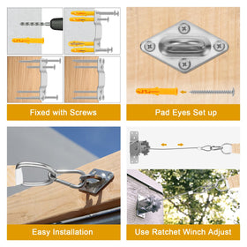 Duerer sun shade hardware kit wall-to-tree mount for versatile setup.
