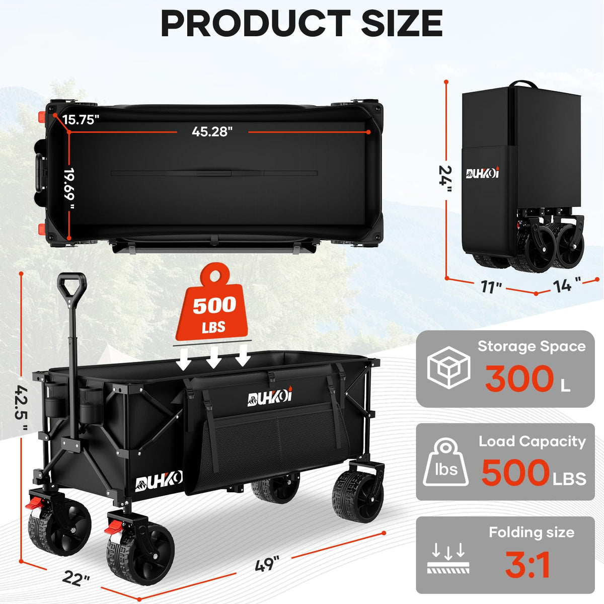 DUHKOI all-terrain wheels glide with brakes for sand, grass, and gravel.