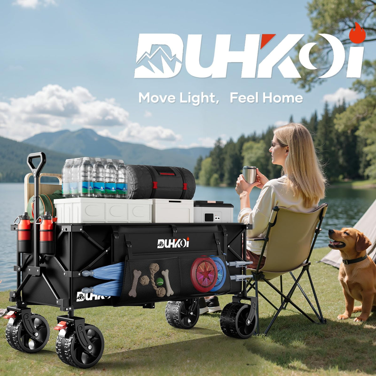 DUHKOI heavy-duty wagon ready for camping, shopping, or beach days.