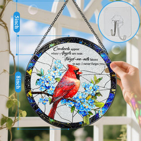 DUJITODOH cardinal stained glass window hanging, double-sided view shows color on both sides for versatile decor.