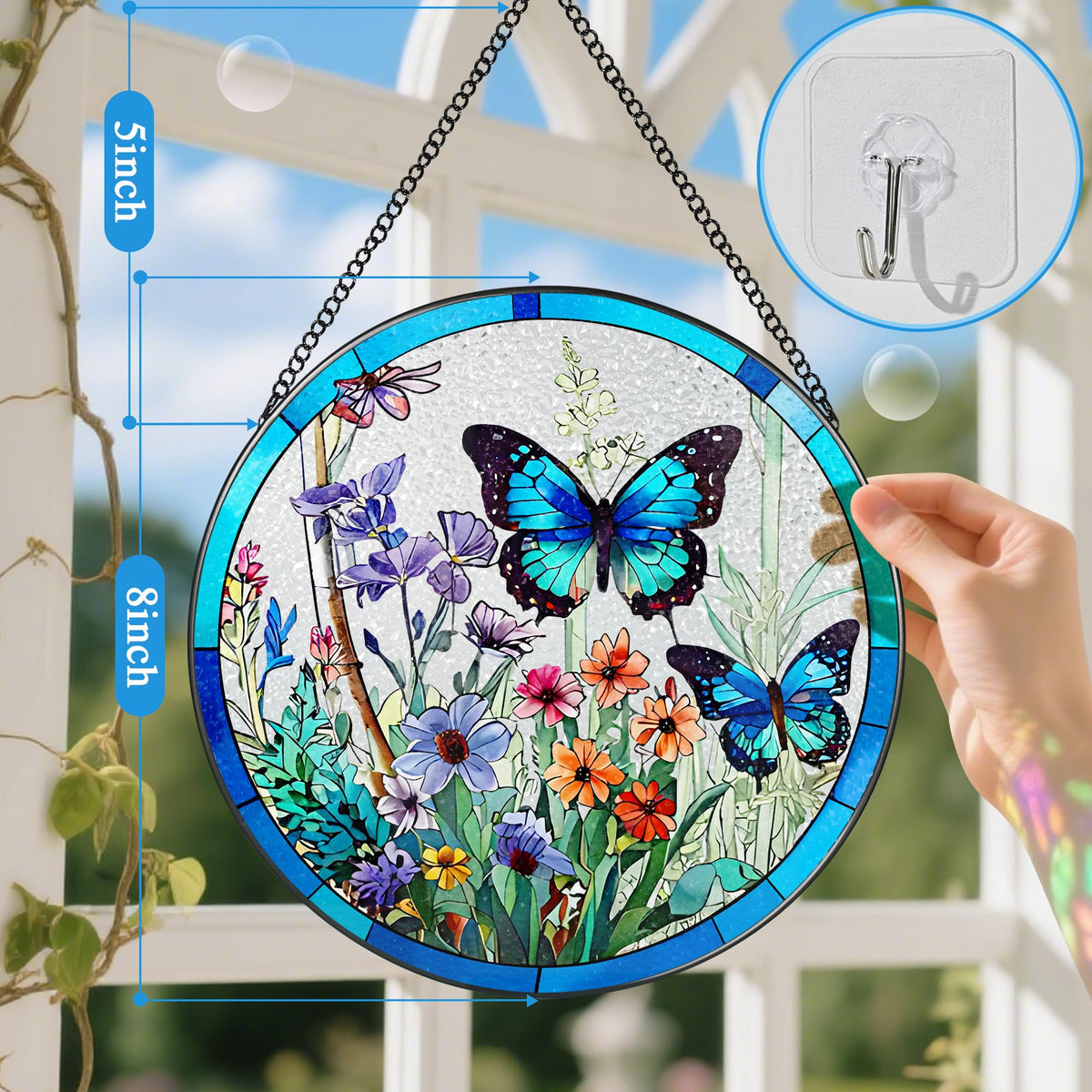 DUJITODOH window hanging butterfly suncatcher side view shows double-sided light