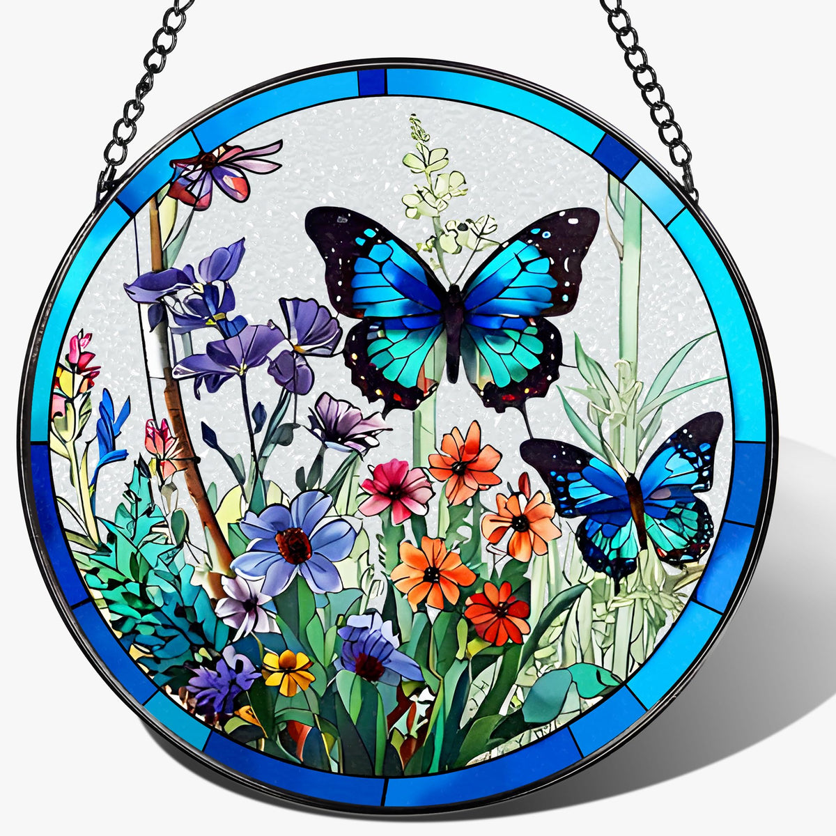 DUJITODOH butterfly suncatcher in stained glass, 8-inch glow for bright rooms