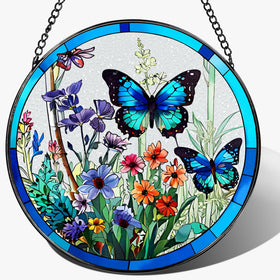DUJITODOH butterfly suncatcher in stained glass, 8-inch glow for bright rooms