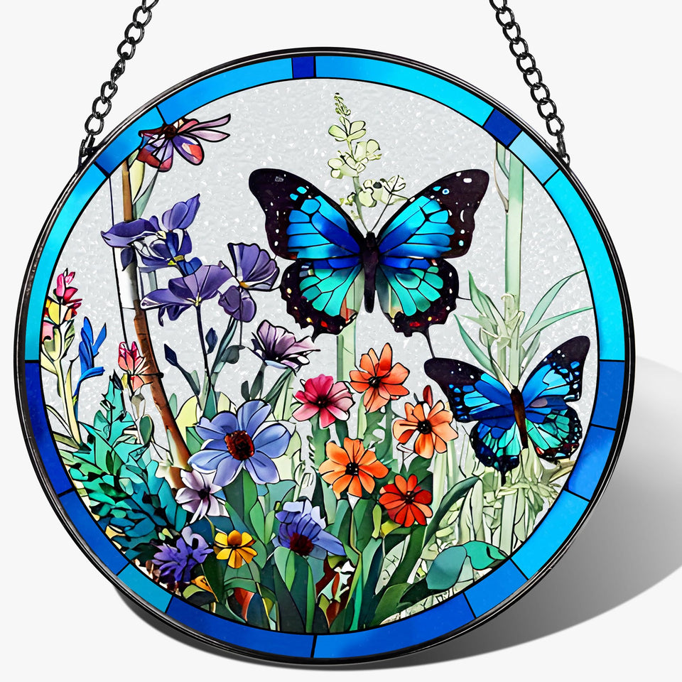 DUJITODOH butterfly suncatcher in stained glass, 8-inch glow for bright rooms