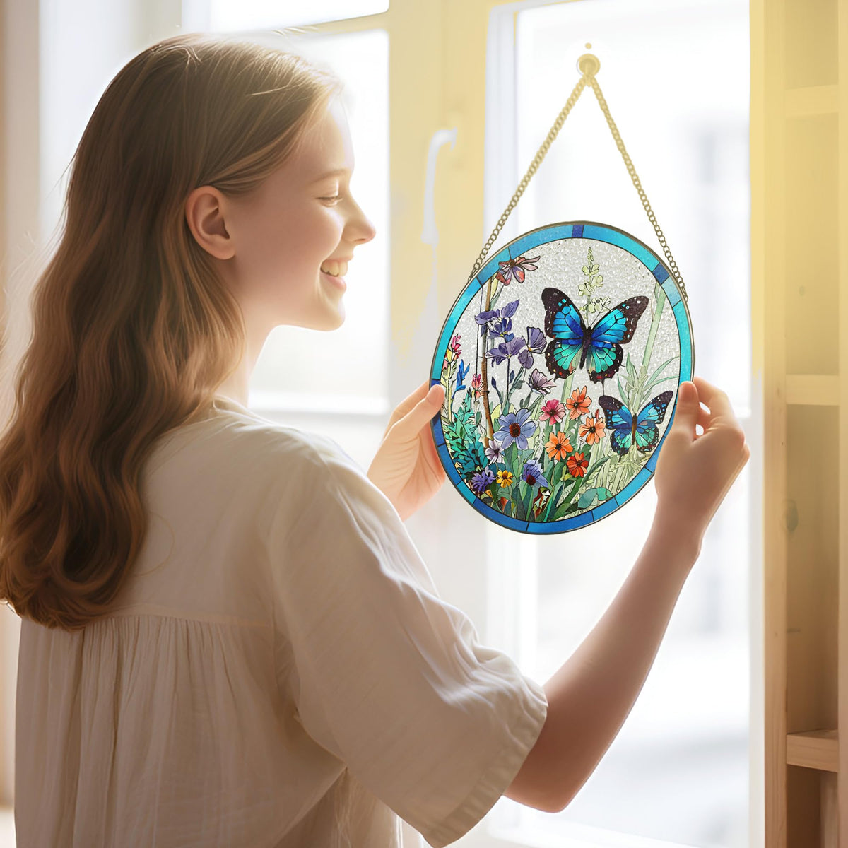 DUJITODOH stained glass butterfly close-up with premium diamond glass
