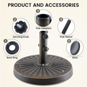 DUMOS bronze umbrella base side view highlighting wind resistance.