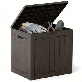 DUMOS 31-gallon deck box with lockable outdoor lid for secure storage of cushions.
