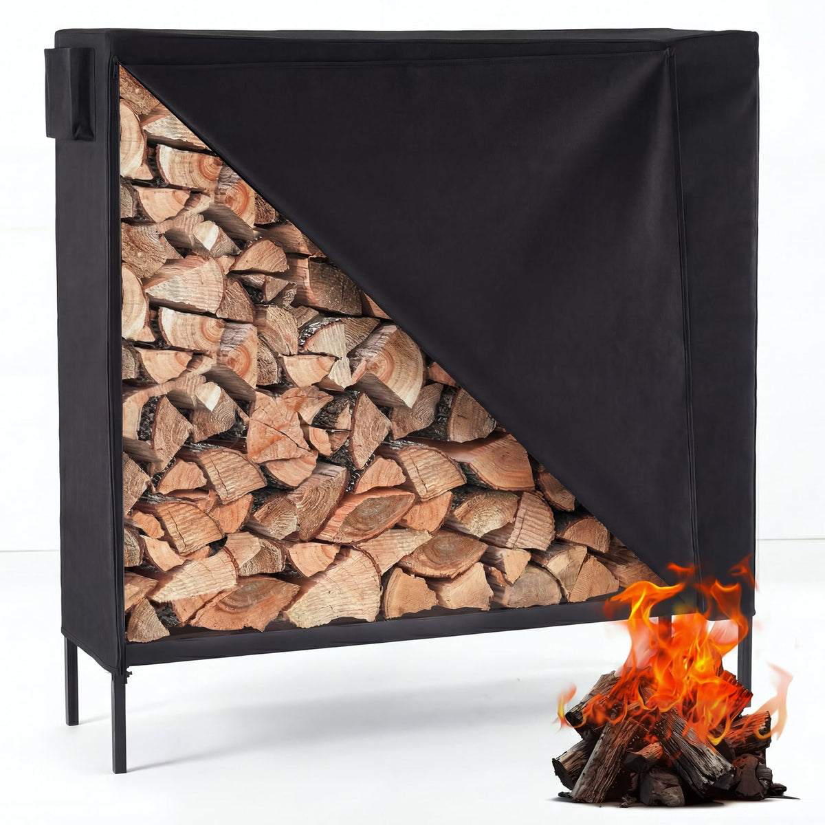 DUMOS 4FT firewood rack with cover for all weather use