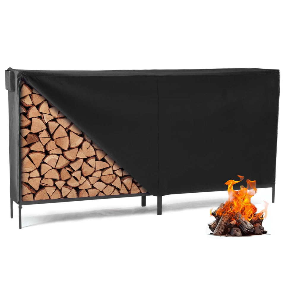 DUMOS 8FT firewood rack assembly showcases sturdy powder-coated steel.