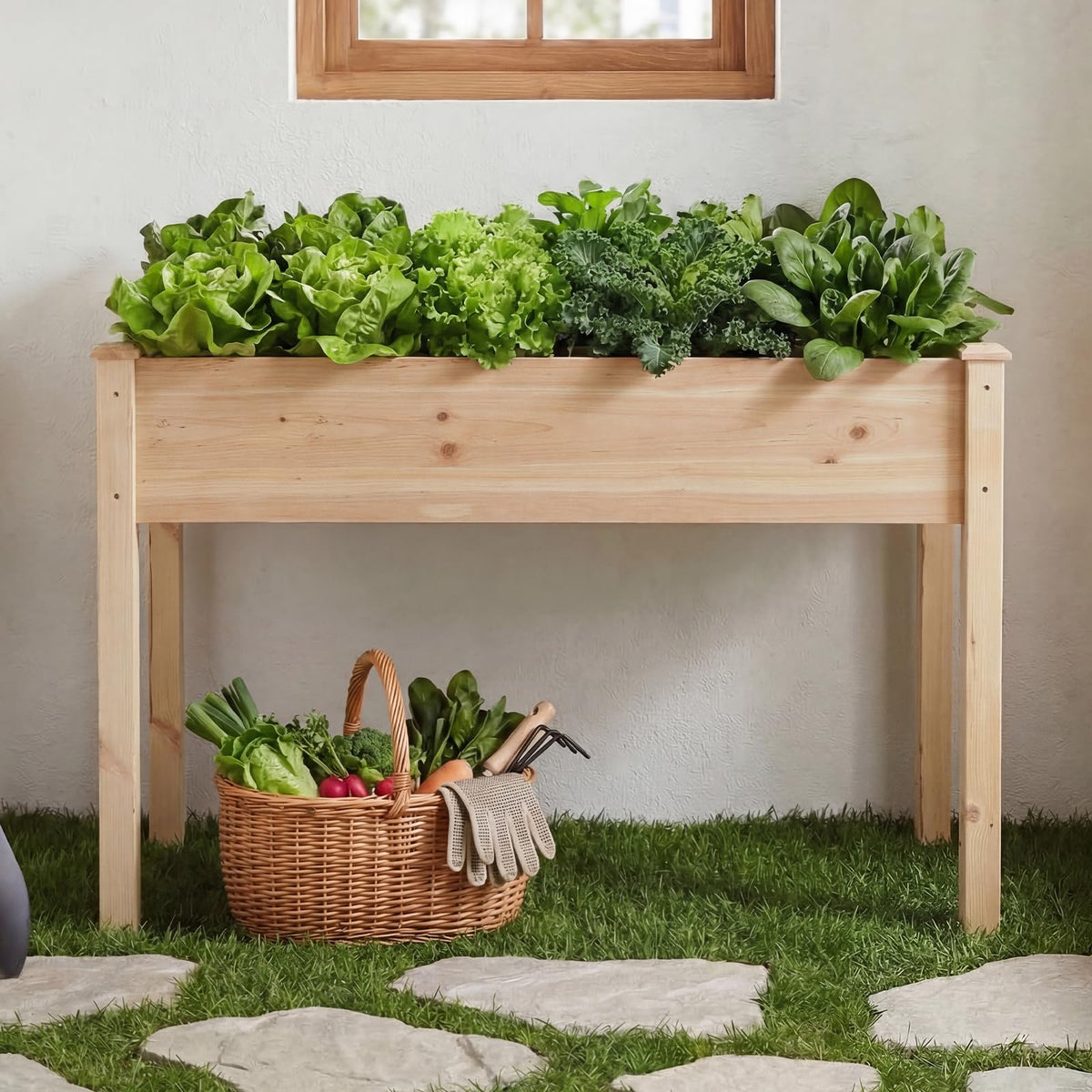 DUMOS elevated garden bed in backyard setting