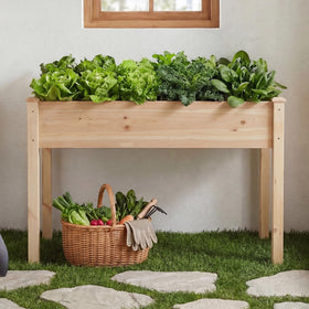 DUMOS elevated garden bed in backyard setting