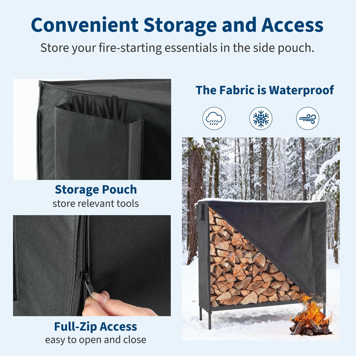 DUMOS elevated design keeps logs dry and accessible