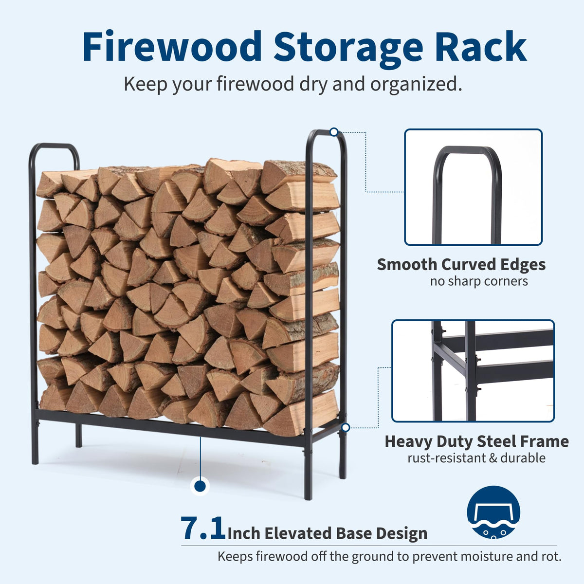 DUMOS firewood rack assembly with clear instructions