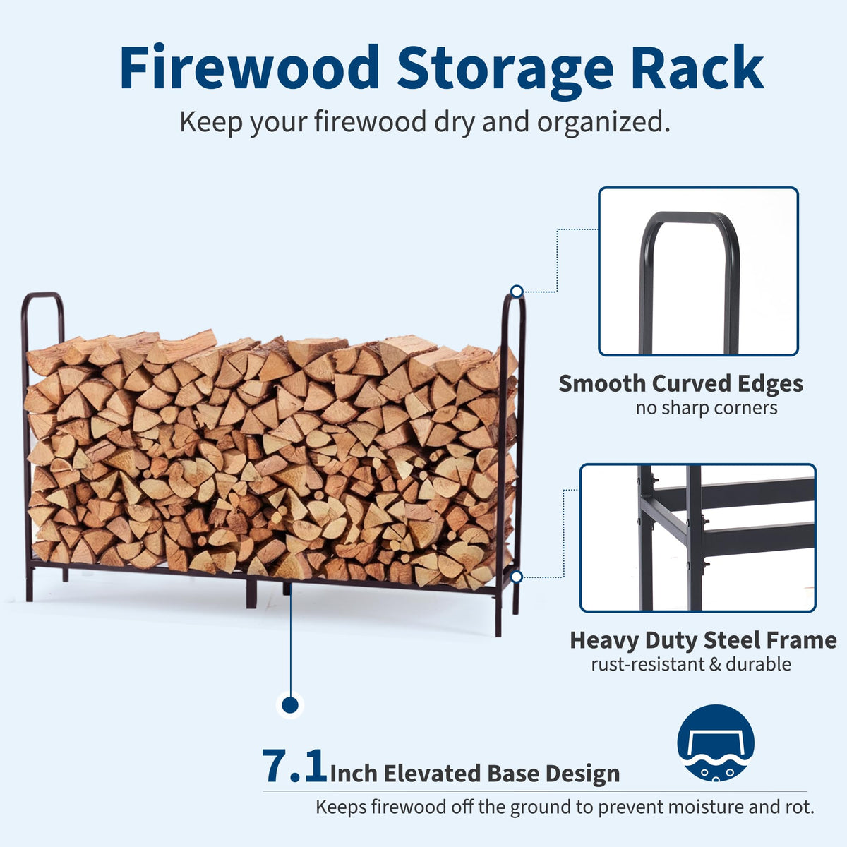 DUMOS firewood rack cover with zipper protects logs from rain.