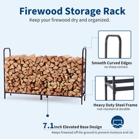 DUMOS firewood rack cover with zipper protects logs from rain.