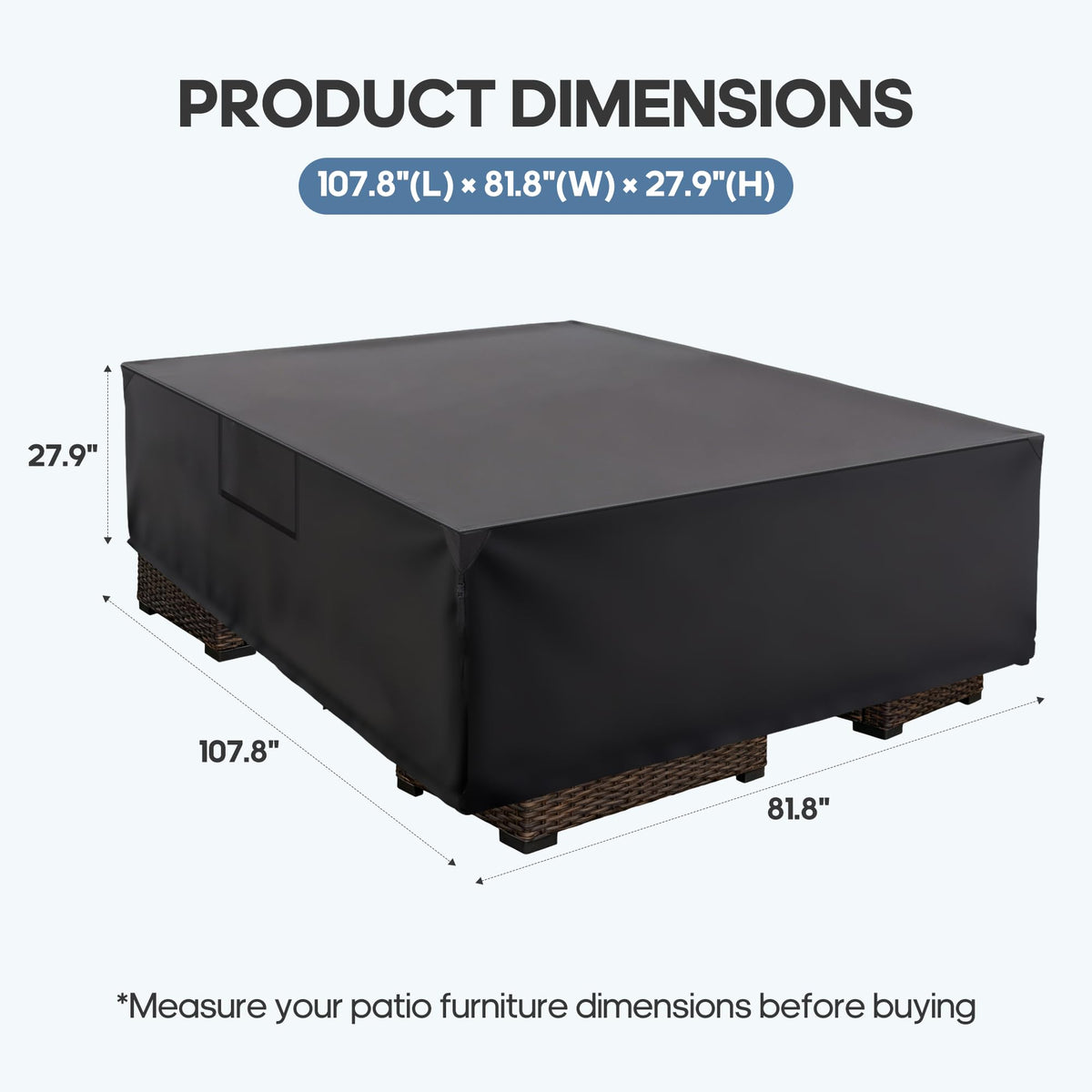 DUMOS heavy-duty 600D fabric resists wear while keeping furniture dry.