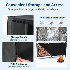 DUMOS outdoor firewood rack in a garden keeps logs dry.