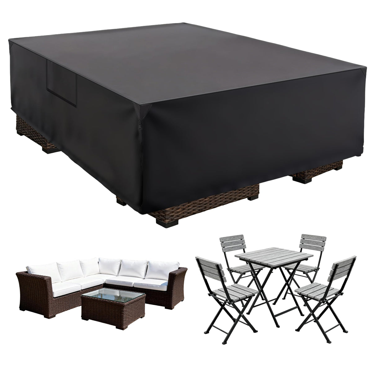 DUMOS rectangular-fit outdoor furniture cover protects deck chairs from rain and dust.