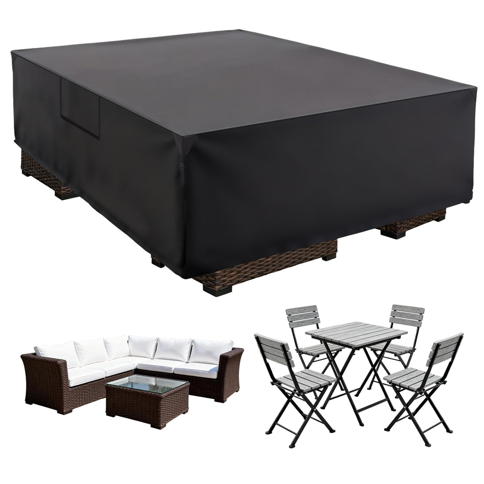 DUMOS rectangular-fit outdoor furniture cover protects deck chairs from rain and dust.