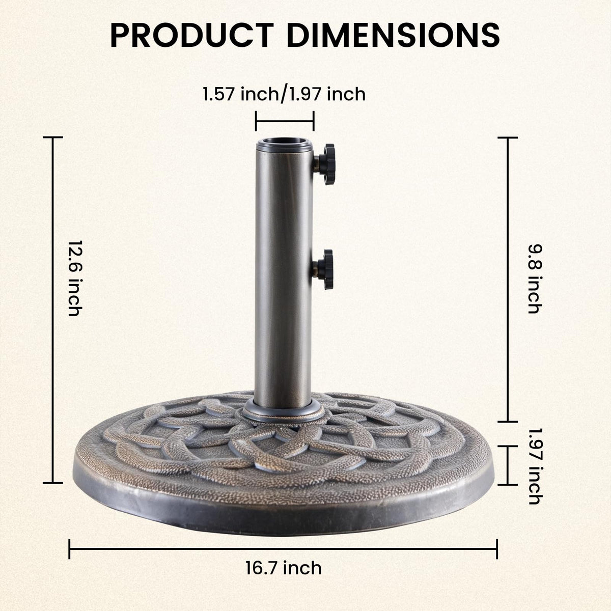 DUMOS umbrella base ideal for garden, pool, and backyard setups.