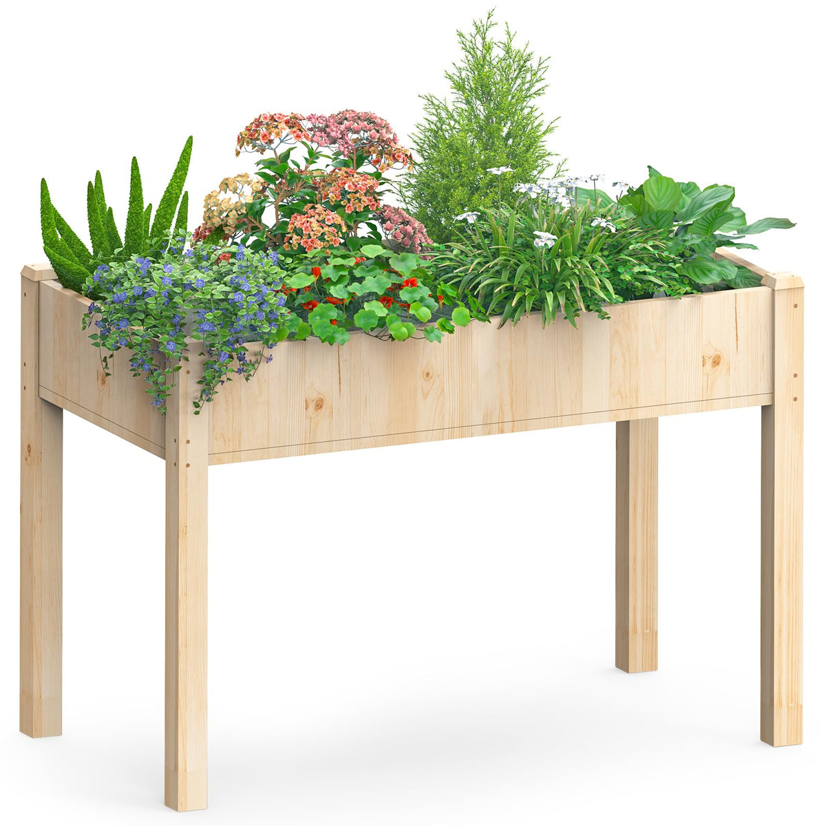 DUMOS raised garden bed side view demonstrates ergonomic height for easy gardening