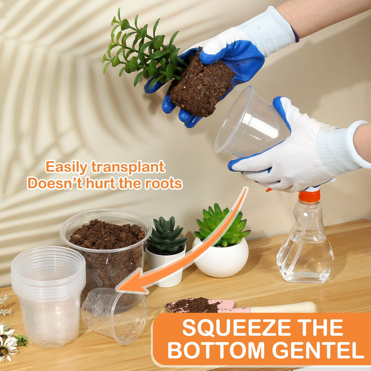 DUNPUTE 7-inch clear nursery pot for larger plants with clear visibility of root growth.