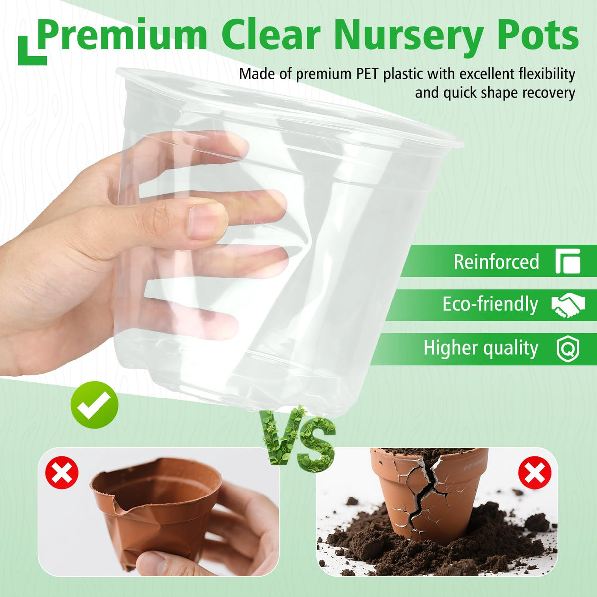 DUNPUTE transparent plastic nursery pot highlights root growth and soil moisture.