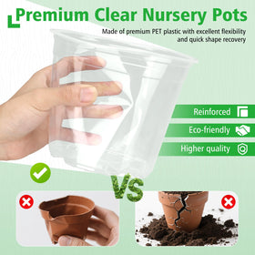 DUNPUTE transparent plastic nursery pot highlights root growth and soil moisture.