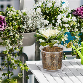 DUNPUTE nursery pot with matching tray enables clean indoor planting and excess water control.