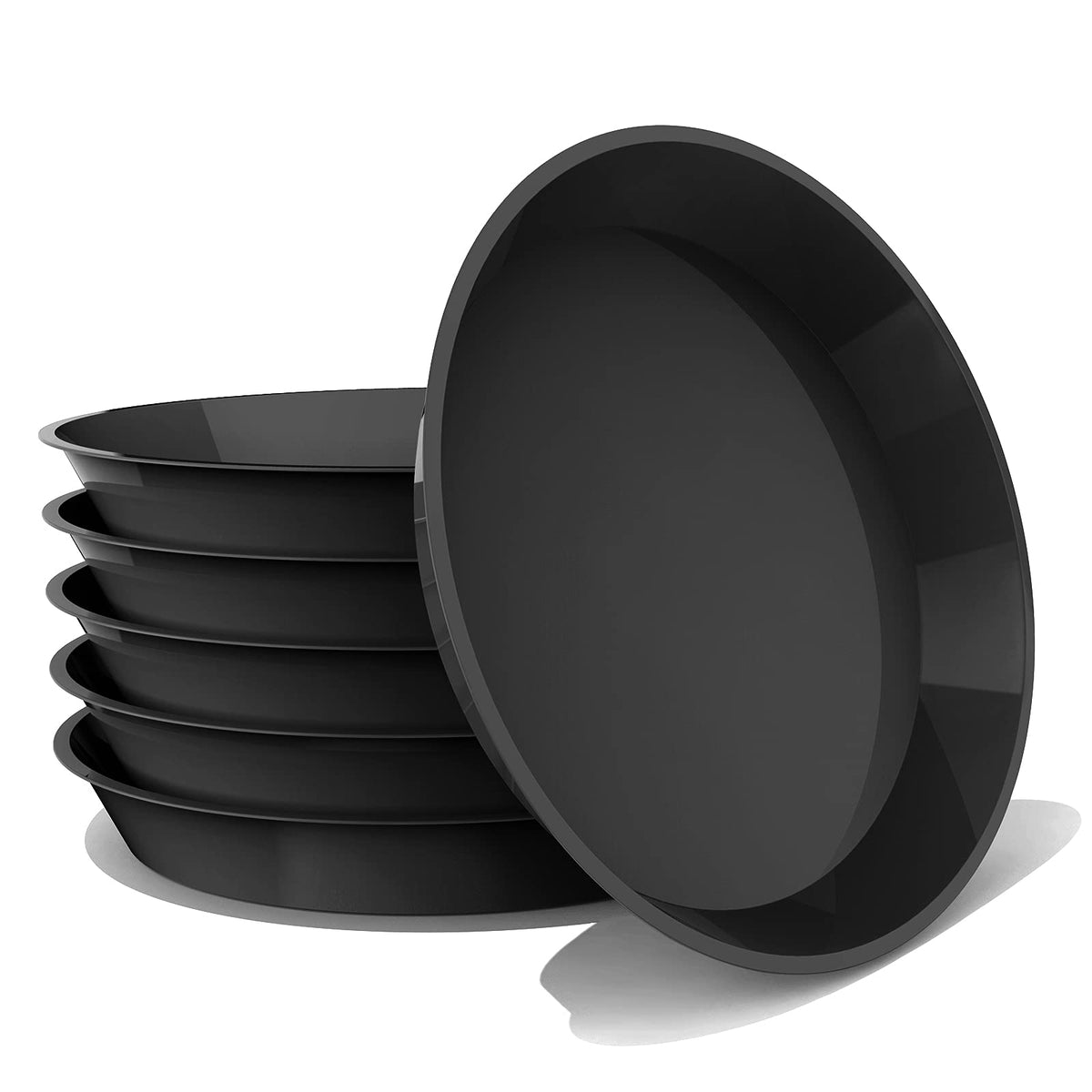 DUNPUTE 14-inch plant saucer top view showing durable black tray protects surfaces