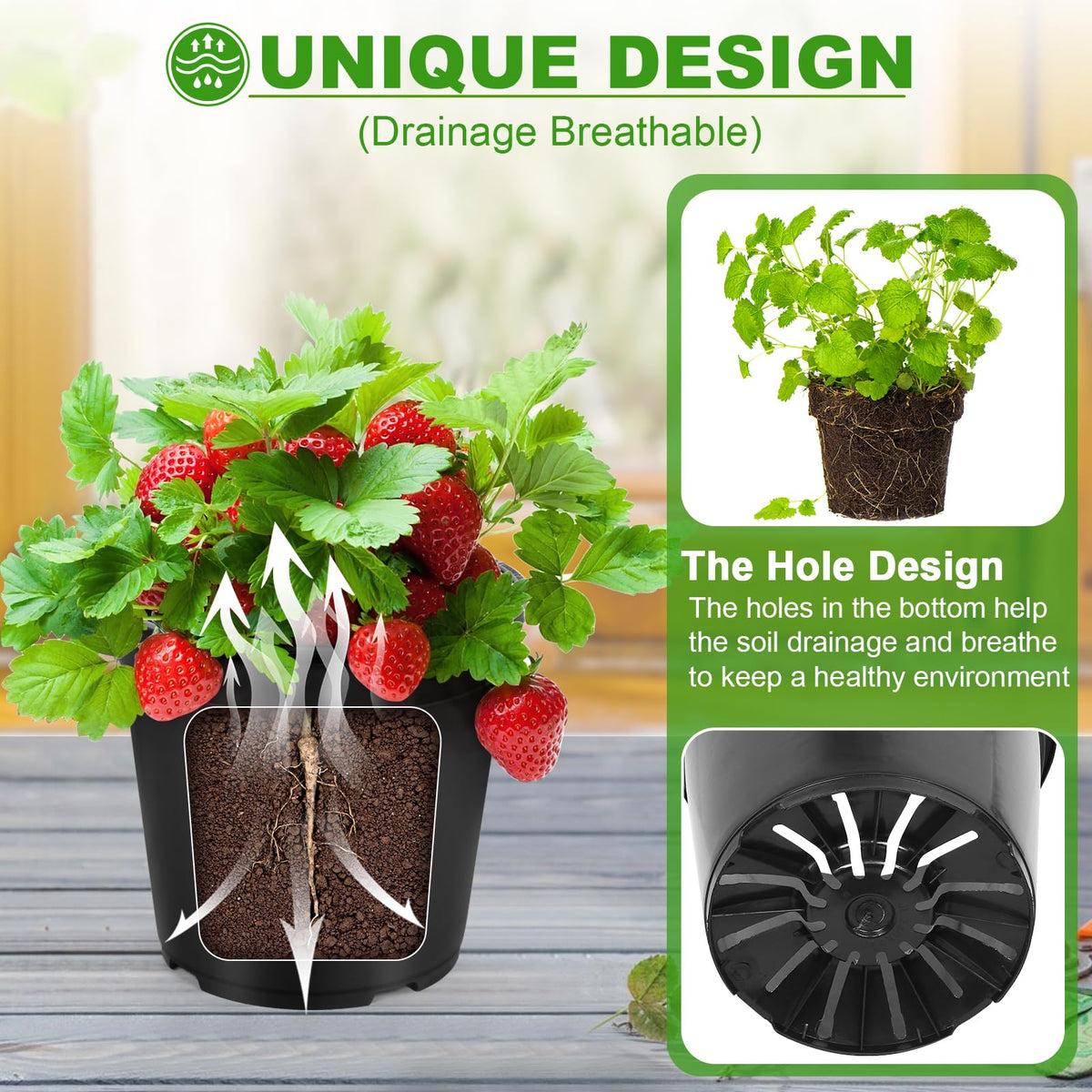DUNPUTE thickened plastic pot closeup demonstrating durability and easy cleaning