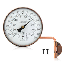 DUNUO brass outdoor thermometer dial provides clear temperature readings for patios.