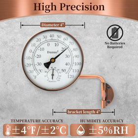 DUNUO brass outdoor thermometer humidity display helps monitor outdoor humidity.