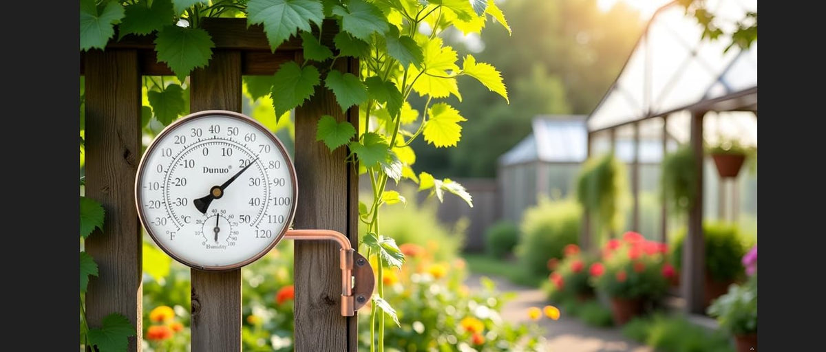 DUNUO garage analog bronze thermometer for reliable indoor-outdoor checks.