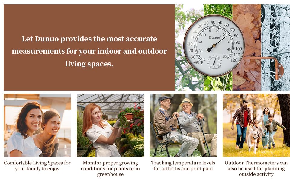 DUNUO patio decor thermometer bronze adds vintage charm outdoors.