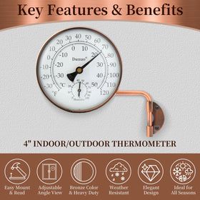 DUNUO wall-mount bronze dial thermometer reads from any angle.