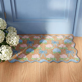 Blue pink hydrangea pattern adds decorative floral charm.