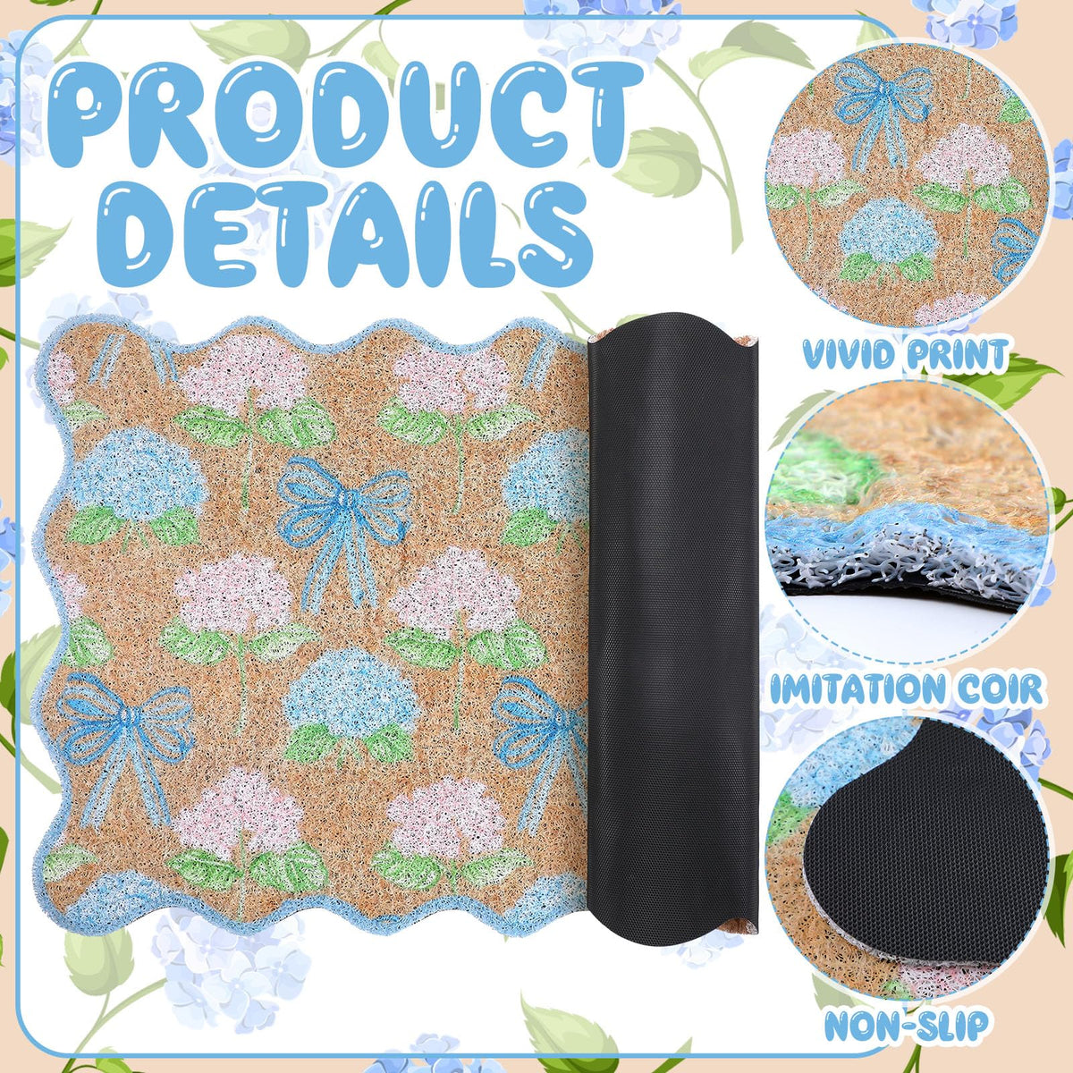 Rubber backing provides slip resistance for safe indoor or outdoor use.