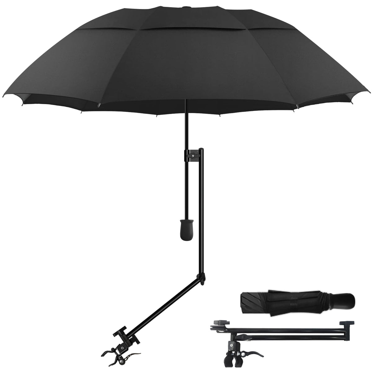 DUOUPA adjustable sun umbrella clip-on attachment secures shade to chair for day-long comfort