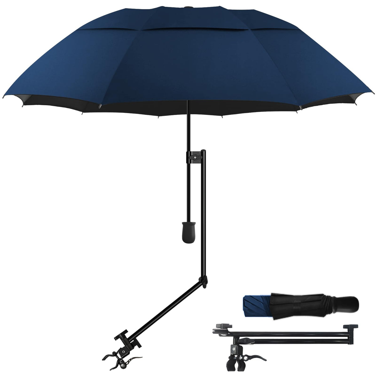 DUOUPA patio umbrella clip mount secures shade on a chair for outdoor comfort